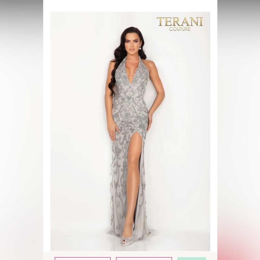 Terani Couture Silver Prom Dress